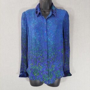Elie Tahari XS Silk Sheer Blouse Abstract Artsy‎ Boho Whimsigoth Dark Fairycore